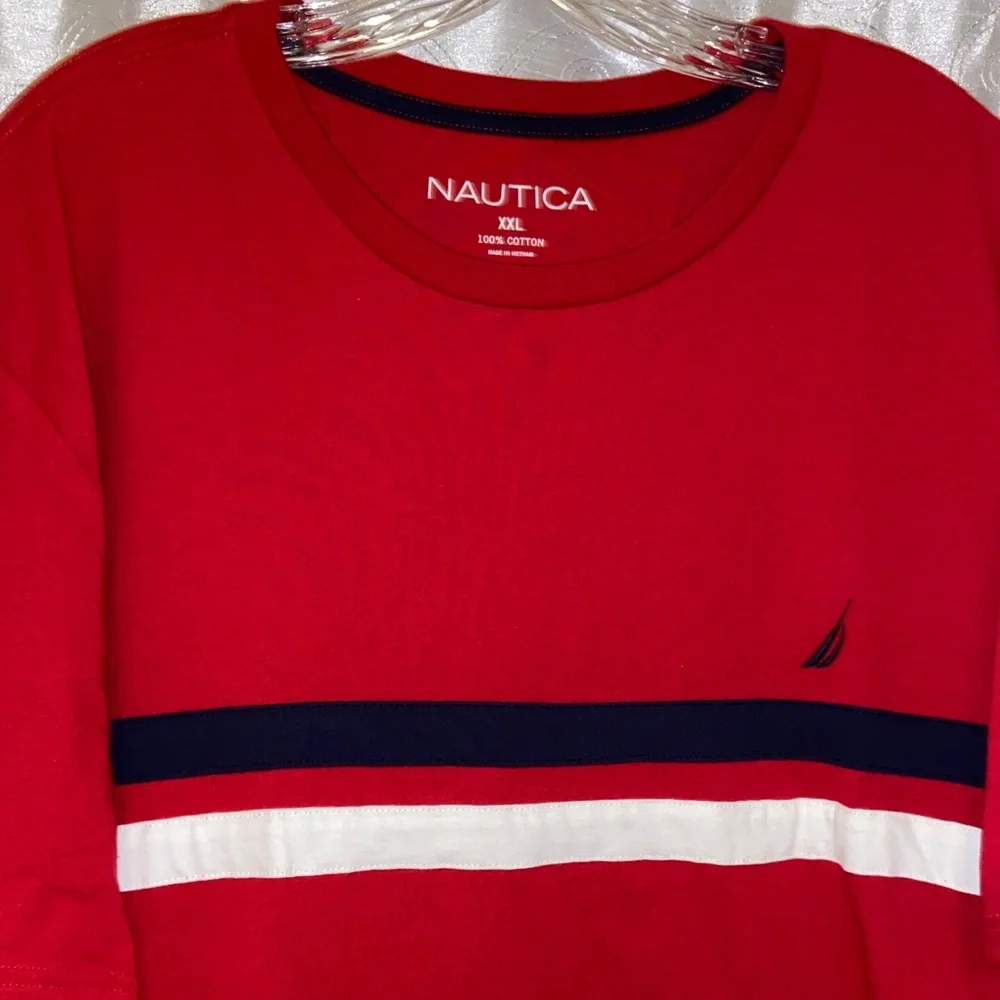 NWT Nautica Men's Red Tee with Navy and White Accents Size XXL 🔥 YB7 - Picture 2 of 4